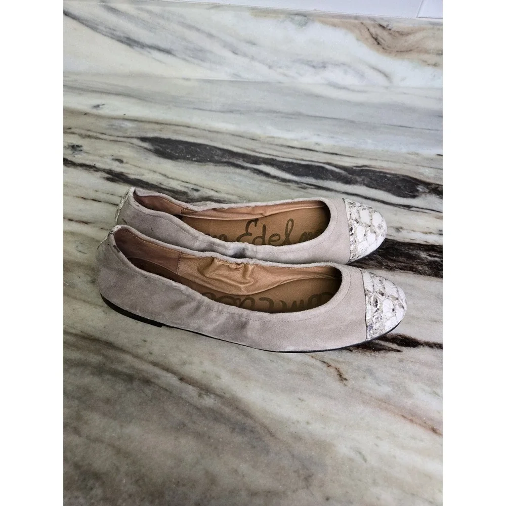 Sam Edelman Baxton Suede Ballet Flats Taupe Snakeskin Size 9 Comfort Lightweight